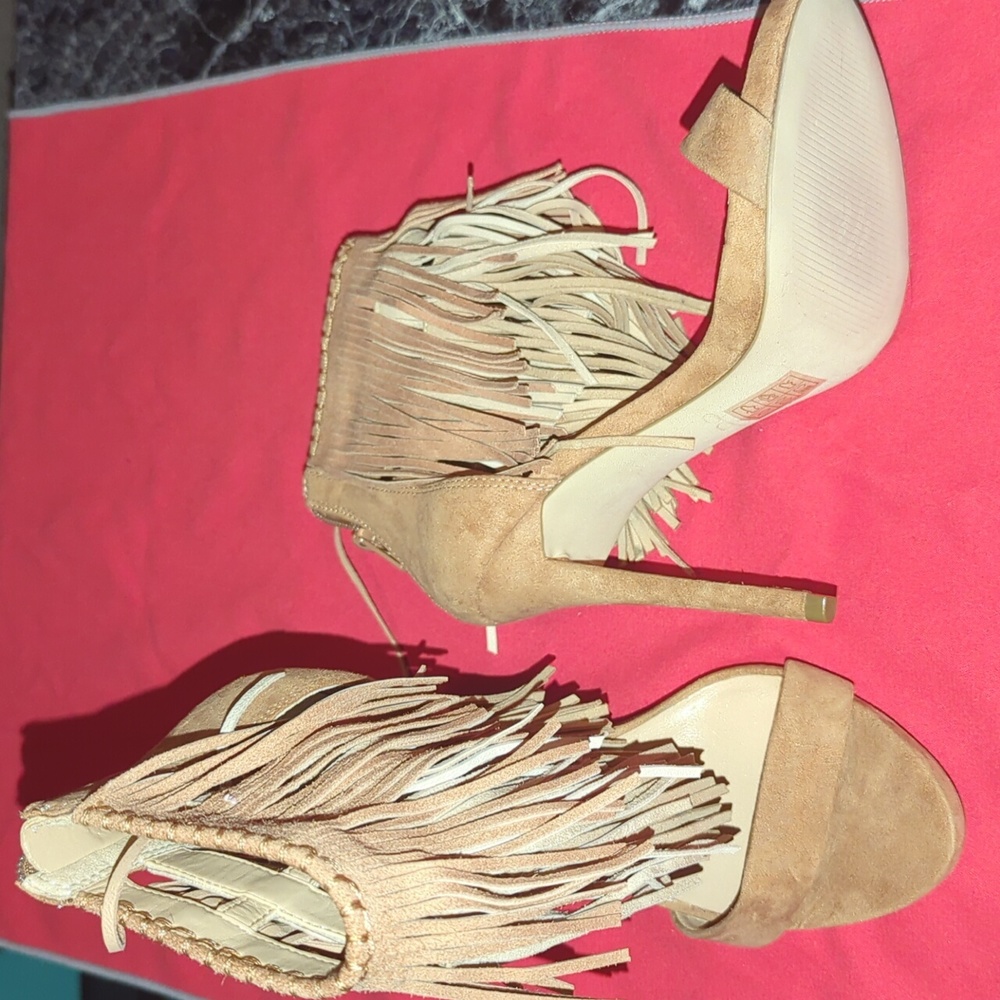 Suede Fringe High Heels